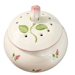 Vintage Teleflora Off-White Ceramic Potpourri Jar Pink & Green Floral
